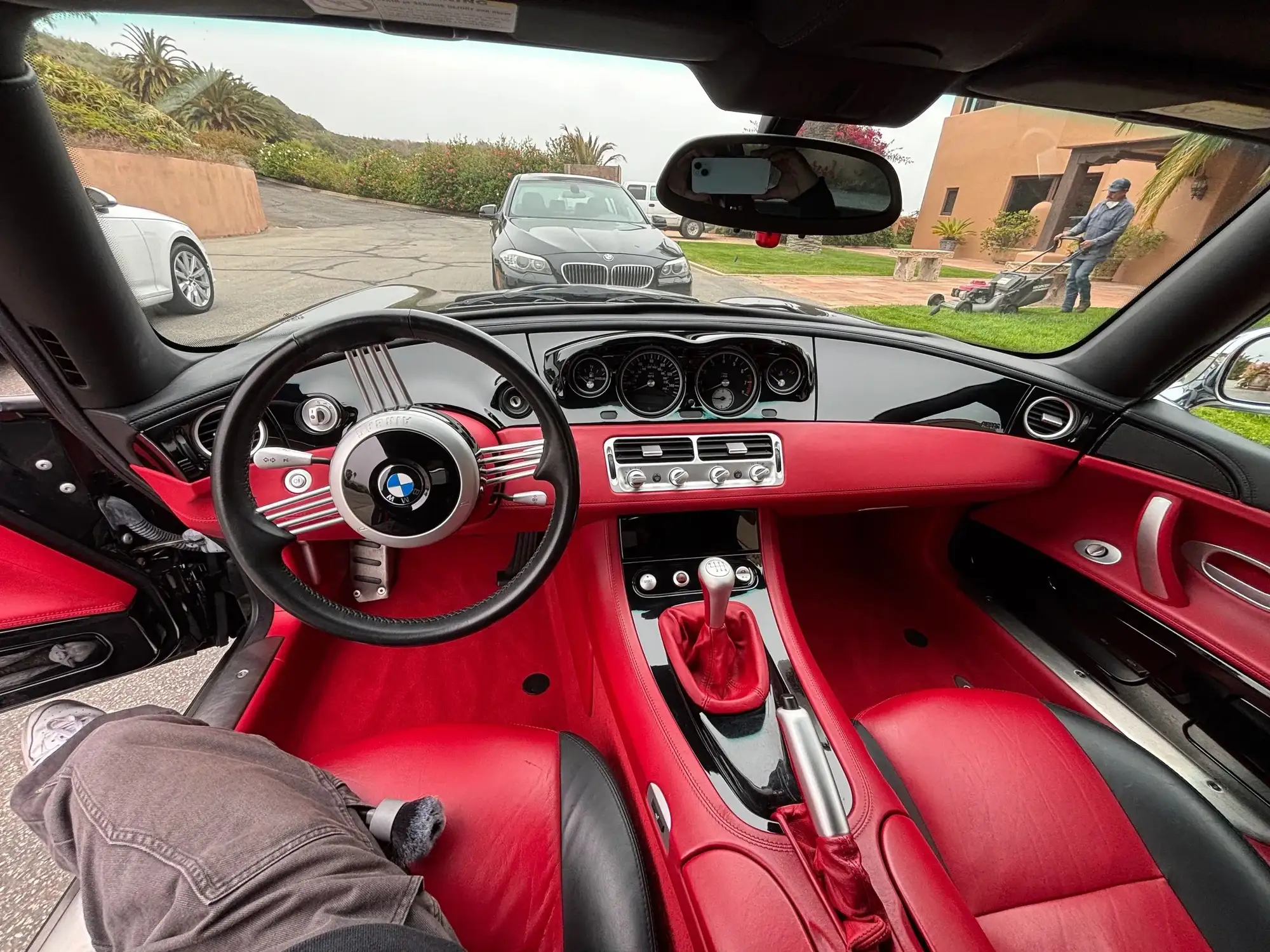 Red leather BMW Z8 interior, detailed