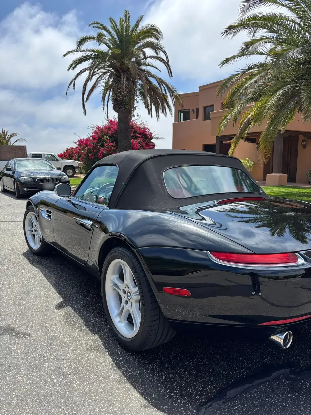 BMW Z8 rear three-quarter under palm trees